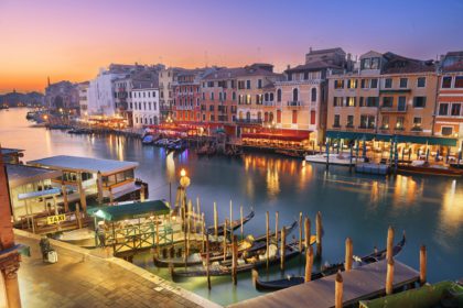 Venice, Italy overlooking boats and gondolas in the Grand Canal